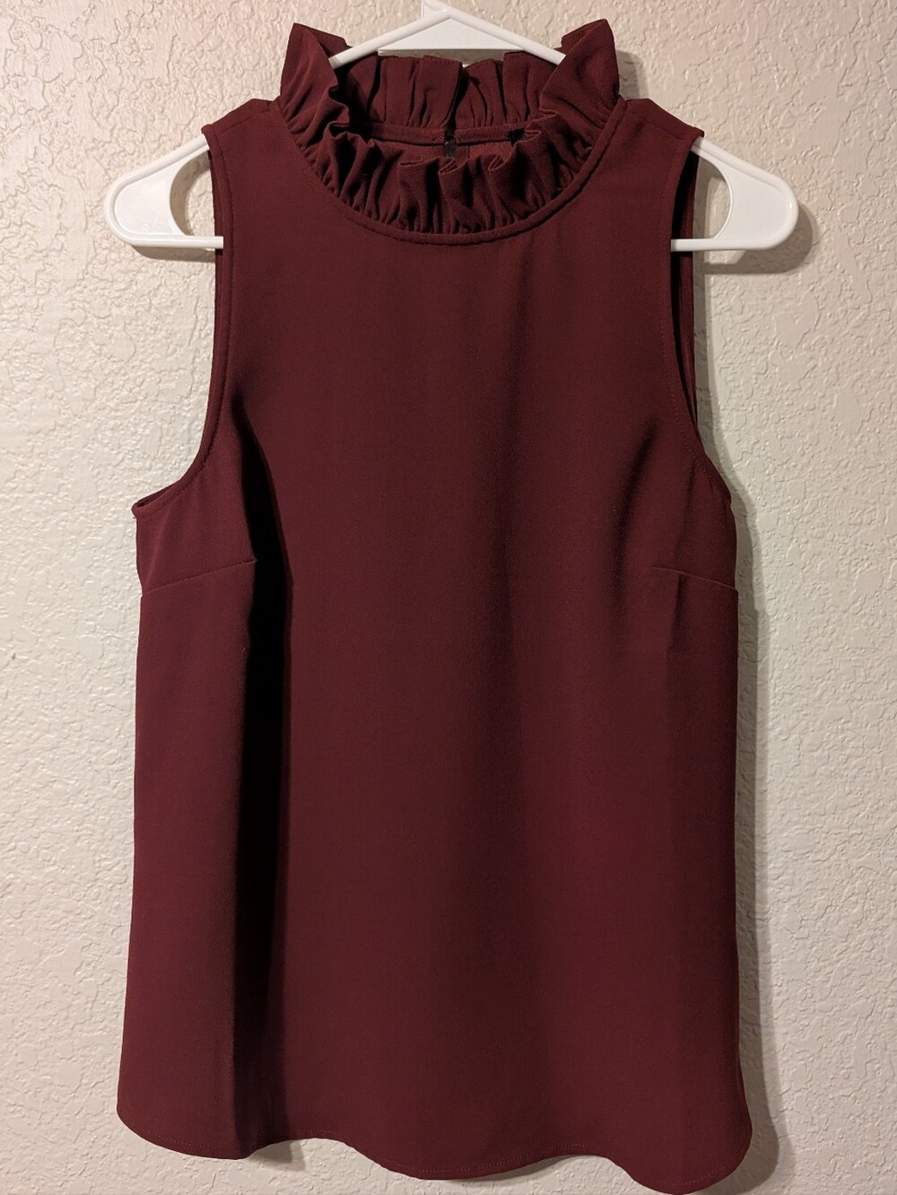 J.Crew Burgundy Red Sleeveless Ruffle Collar High Neck Work Tank, Size Small